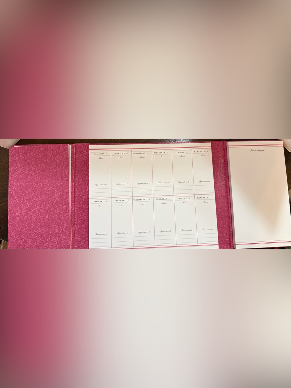 Kate Spade New York hot pink trifold desktop weekly calendar planner organizer